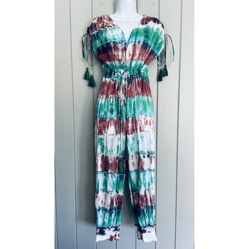 NWT Raga To Dye For Surplice Drawstring Waist Crop Jumpsuit M Medium Tie Dye